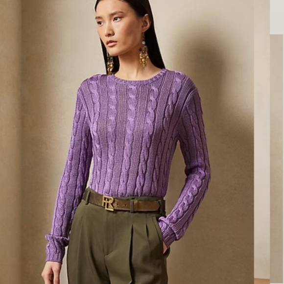 Ralph Lauren Sweaters - Ralph Lauren Purple Collection Cable Knit Sweater - Women's Lightweight Crewneck